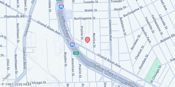 Map showing MP-Straight Gate Church at 10100 Grand River Avenue, Oakman Blvd Community, MI