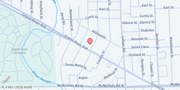 Map showing Christian Fellowship of Love Baptist Church at 22400 Grand River Avenue, Old Redford, MI