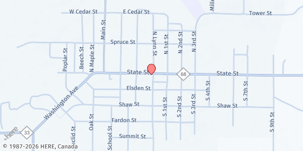 Map showing Onaway Assembly of God at PO Box 349, Onaway, MI