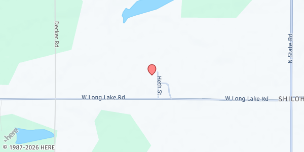 Map showing Shiloh Community Church at 8197 Heth Street, Orleans, MI