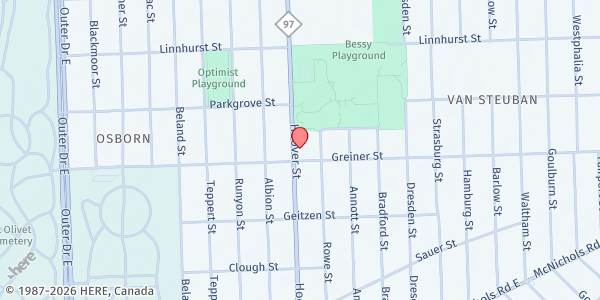 Map showing Grace Church of the Nazarene - Mobile Pantry Stop at 18020 Hoover Street, Osborn, MI