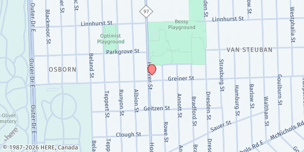 Map showing MP-Grace Church of the Nazarene at 18020 Hoover Street, Osborn, MI