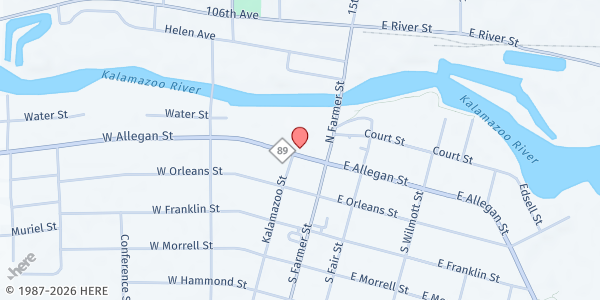 Map showing St. Vincent de Paul Food Pantry / St. Margaret Parish at 134A W. Allegan Street, Otsego, MI