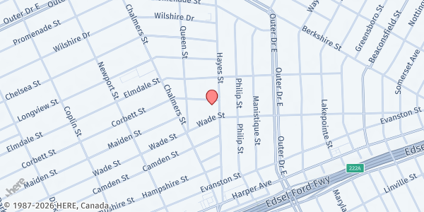 Map showing Outer Drive-Hayes Distribution Site at 9435 Hayes Street, Outer Drive-Hayes, MI