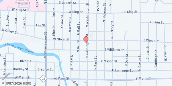 Map showing Saint John's United Church - Food Distribution Center at 429 N Washington St, Owosso, MI
