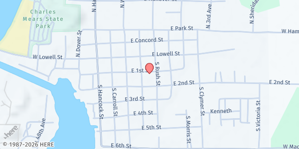 Map showing Pentwater Community Food Pantry at First Baptist Church at 101 S Rush Street, Pentwater, MI
