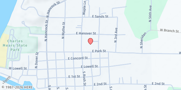 Map showing Pentwater Fire Department at 486 E. Park St., Pentwater, MI