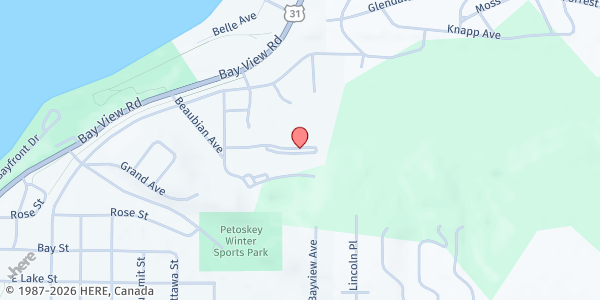 Map showing Manna Mobile Delivery - Traverse Woods, Petoskey at 203 Lafayette Ave, Petoskey, MI