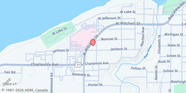 Map showing The Petoskey Club at 555 W Mitchell St., Petoskey, MI