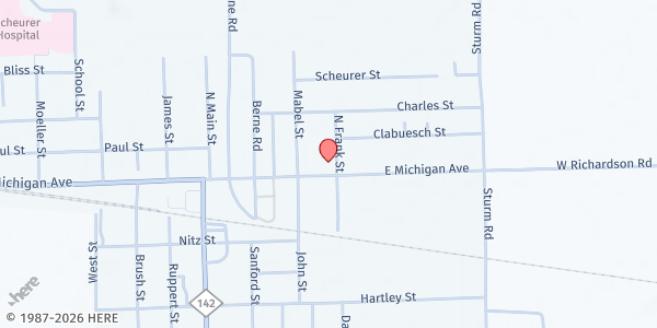 Map showing First United Methodist Church at 7102 E Michigan Ave, Pigeon, MI