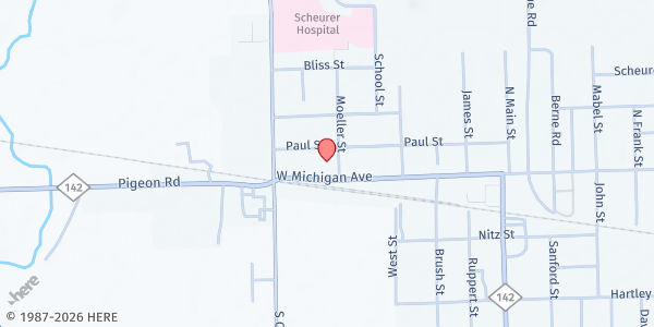 Map showing St Francis Borgia Catholic at 15 Moeller St, Pigeon, MI