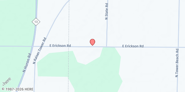 Map showing Camp Fish Tales at 2177 E. Erickson Rd, Pinconning, MI