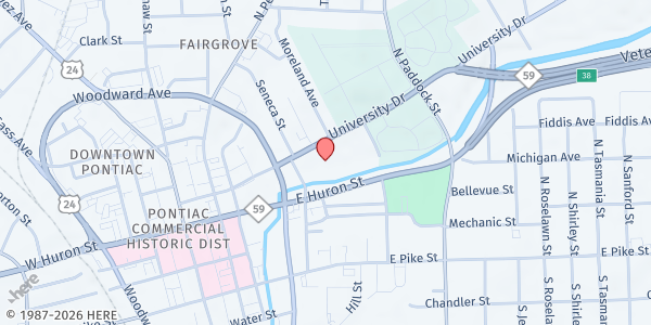 Map showing Believers Community Outreach Center @ Word Believers CC at 156 University Drive, Pontiac, MI