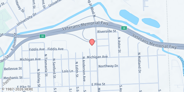 Map showing Church of Christ East Side Con at 149 Martin Luther King Jr Blvd N, Pontiac, MI