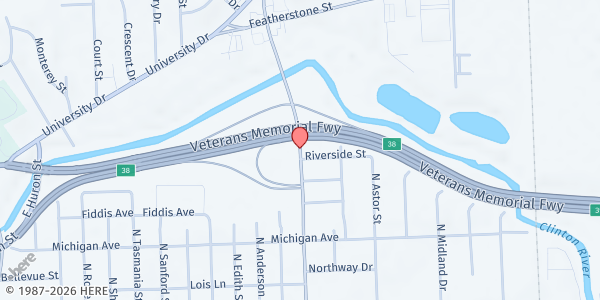 Map showing Eastside Church of Christ at 149 Martin Luther King Junior Boulevard North, Pontiac, MI