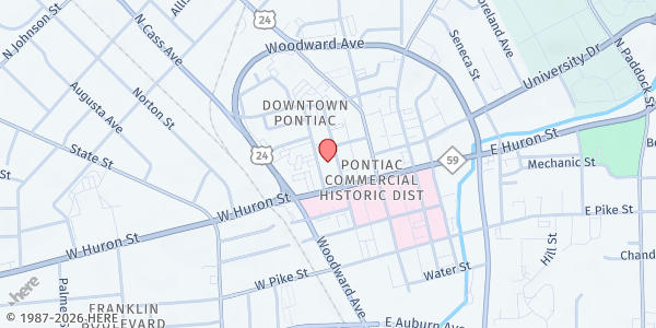 Map showing First Presbyterian Church at 99 Wayne Street, Pontiac, MI