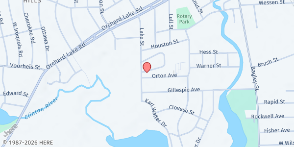 Map showing Lake Street Church of God at 94 Orton Avenue, Pontiac, MI