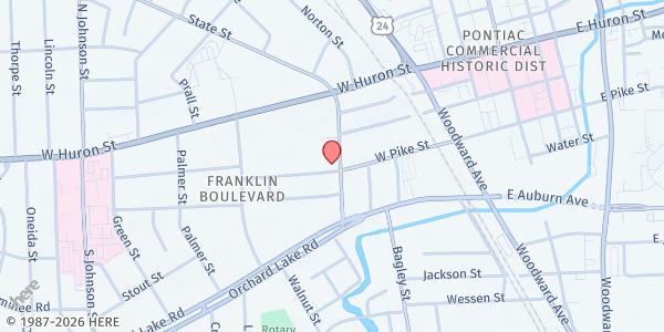 Map showing MP-Catholic Charities/ La Casa Amigas at 76 Williams Street, Pontiac, MI