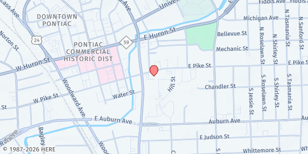 Map showing Oakland County Sheriff's Office - Turkey Giveaway Distribution at 110 East Pike Street, Pontiac, MI