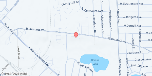 Map showing Open Arms Food Pantry at 451 West Kennett Road, Pontiac, MI