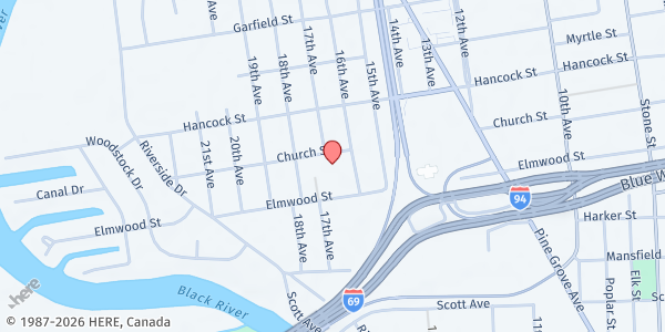 Map showing All Nation COGIC at 2030 Church St, Port Huron, MI