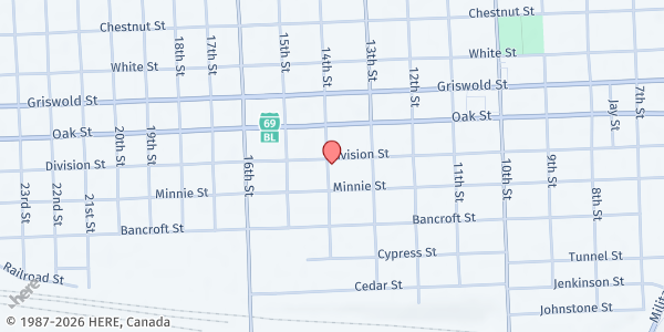 Map showing Full Gospel Church of God at 1340 Division Street, Port Huron, MI