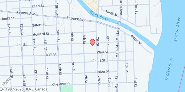 Map showing St. John Church of Christ at 710 Pine Street, Port Huron, MI