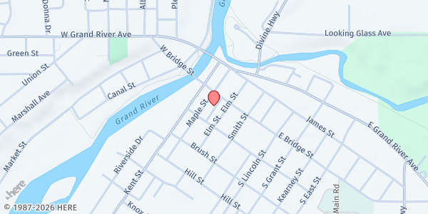 Map showing Portland Community Food Pantry/PCFB at 310 E Bridge Street, Portland, MI