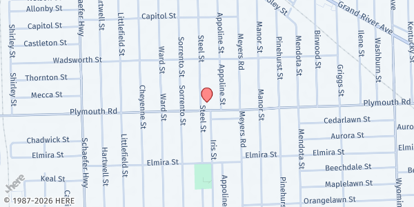 Map showing Third New Hope Distribution Center at 12850 Plymouth Road, Pride Area Community, MI