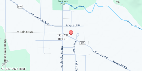 Map showing Rapid City Food Pantry & Community Meal - Torch Lake Assembly of God at 9456 Valley Road NW, Rapid City, MI