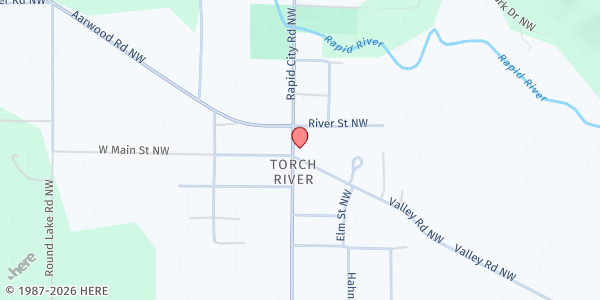 Map showing Torch Lake Assembly of God Church at 9456 Valley Rd., Rapid City, MI