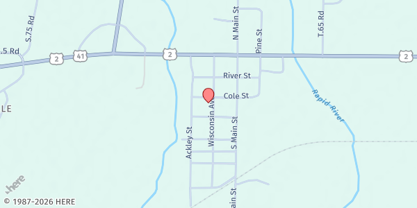 Map showing Calvary Lutheran Church at 10439 Wisconsin Ave., Rapid River, MI