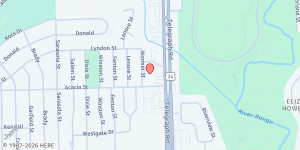 Map showing Christ Church of Redford at 14350 Wormer Avenue, Redford Charter Township, MI