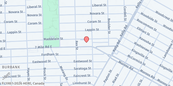 Map showing Deo Gratias Ministries Detroit at 15879 Seven Mile East, Regent Park, MI