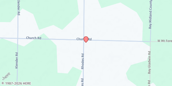 Map showing Hope Lutheran Church at 4758 Church Rd., Rhodes, MI