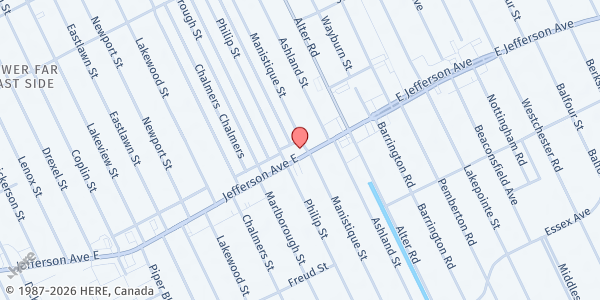 Map showing Crossroads of Michigan Main Office at 14641 East Jefferson Avenue, Riverbend, MI