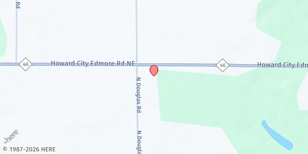Map showing M-46 Tabernacle Pantry at 11098 E. Howard City-Edmore Rd., Riverdale, MI