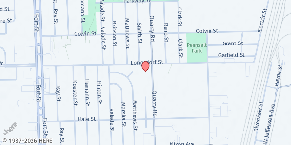 Map showing Woodside Bible Church - Downriver Campus at 18050 Quarry Road, Riverview, MI