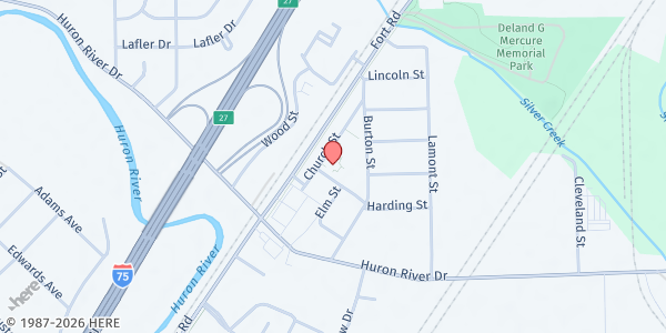 Map showing The Giving Basket Food Pantry at 32477 Church Street, Rockwood, MI