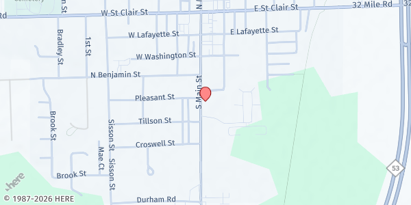 Map showing MP-St. Clement of Romeo at 247 S. Main, Romeo, MI