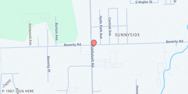 Map showing The Hunger Police - Romulus at 6405 Middlebelt Road, Romulus, MI