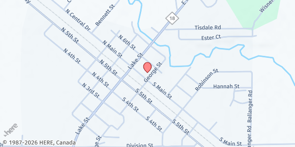 Map showing First Congregational Church at 109 South Main Street, Roscommon, MI