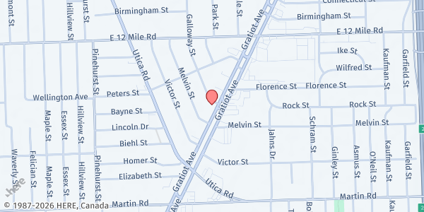 Map showing DRMM-Lighthouse Outreach at 28571 Gratiot Avenue, Roseville, MI