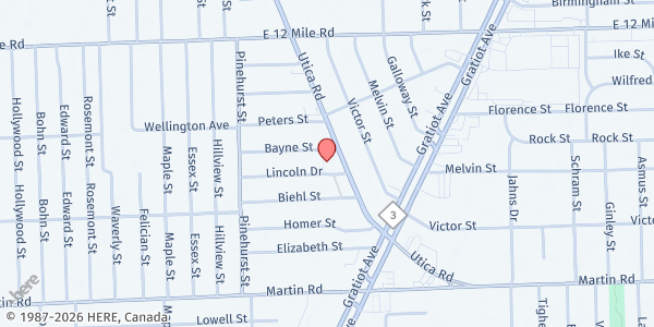 Map showing Forgotten Harvest @ Covenant Missions Mobile Foodbank at 28491 Utica Road, Roseville, MI