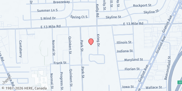 Map showing St. Pio of Pietrelcina BABY at 18720 13 Mile Road, Roseville, MI