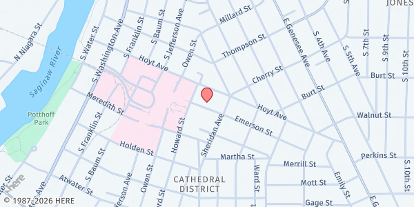 Map showing Center of HOPE at 723 Emerson, Saginaw, MI