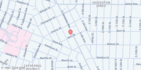 Map showing City Rescue Mission at 1021 Burt St., Saginaw, MI