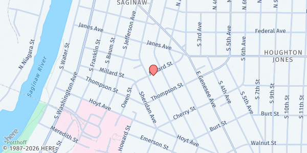 Map showing Good Neighbors Mission at 612 Millard St, Saginaw, MI
