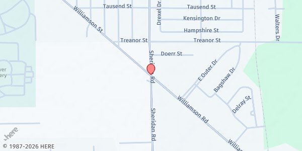 Map showing New Birth Missionary Baptist at 3121 Sheridian Rd, Saginaw, MI