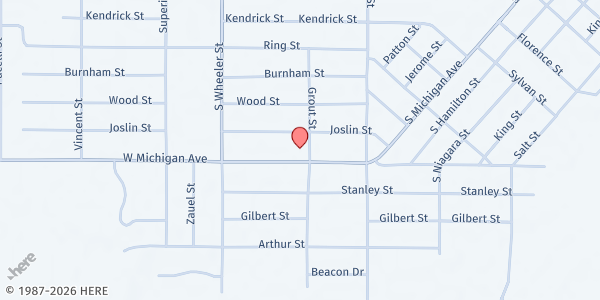 Map showing New Heart Mission Church at 1802 W. Michigan Ave., Saginaw, MI